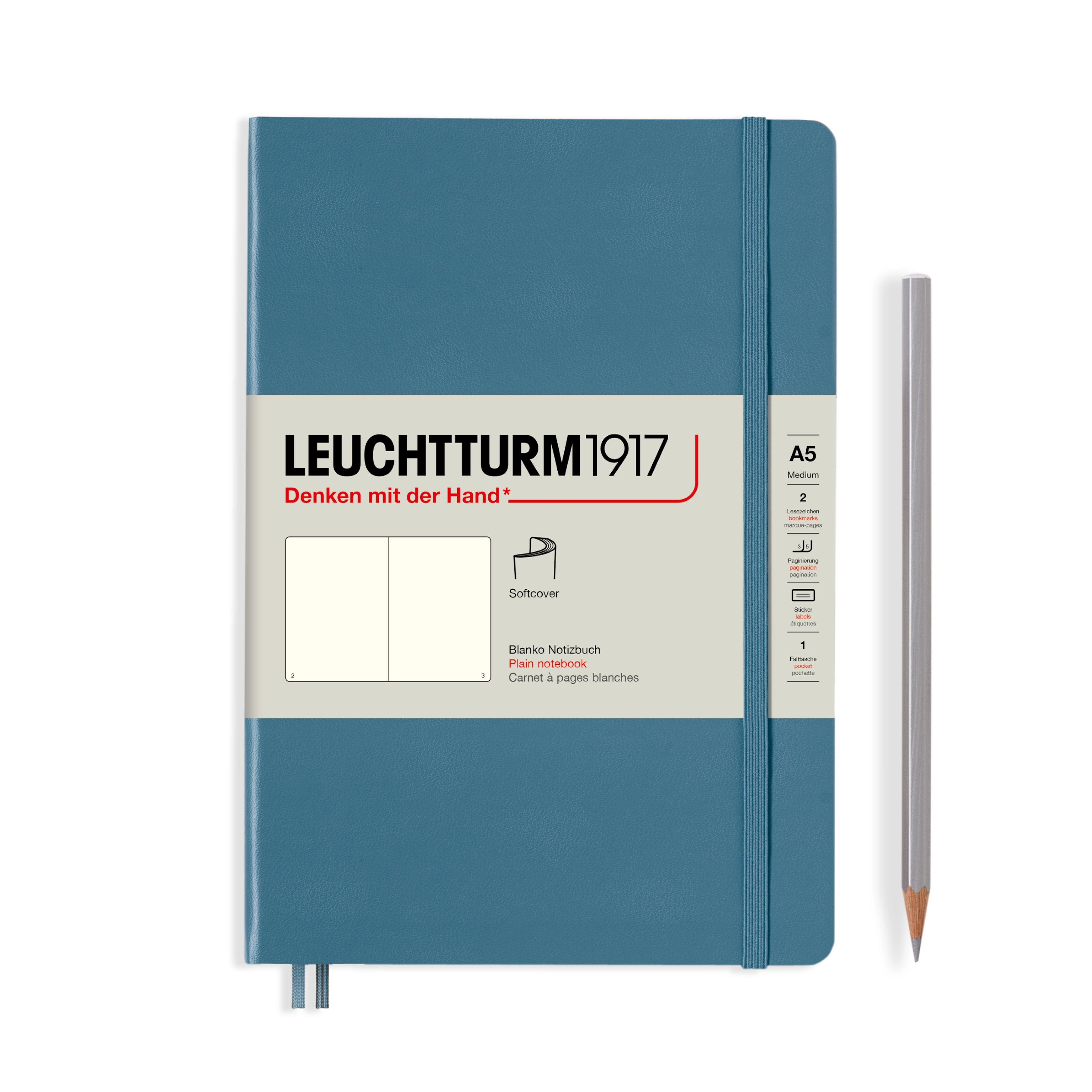 

Блокнот Leuchtturm Rising Colours А5 нелинованный 61 лист голубой камень мягкая обложка, Rising Colours