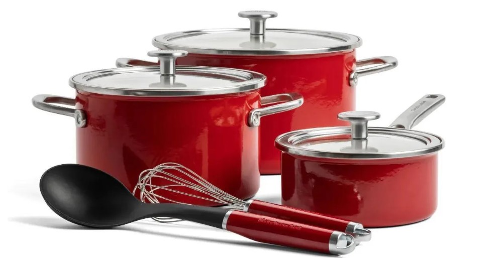 Набор посуды Kitchenaid Steel Core Enamel Emperor Red 8 предметов