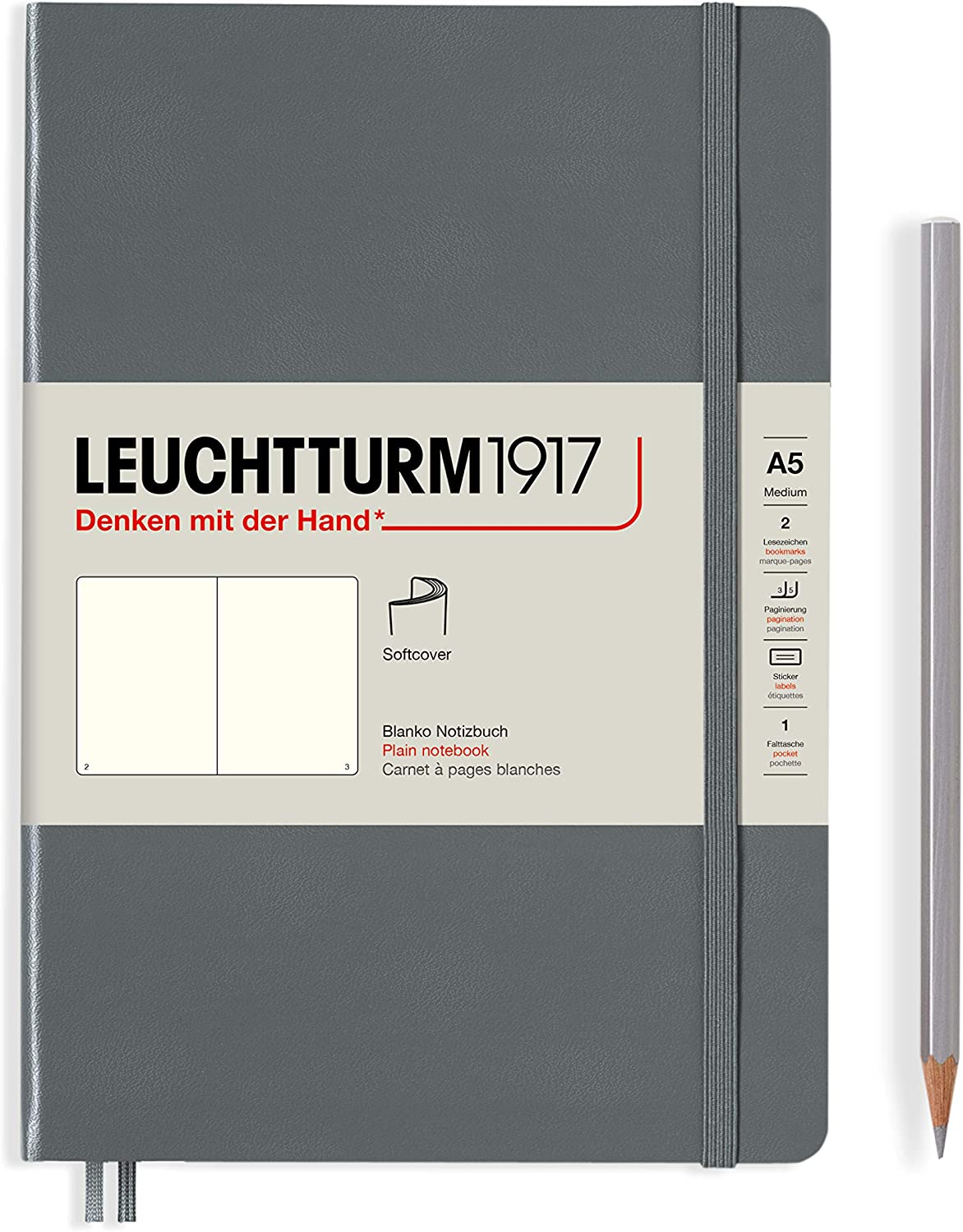 

Блокнот Leuchtturm А5 (нелинованный) 61 лист антрацитовый мягкая обложка, Softcover Medium