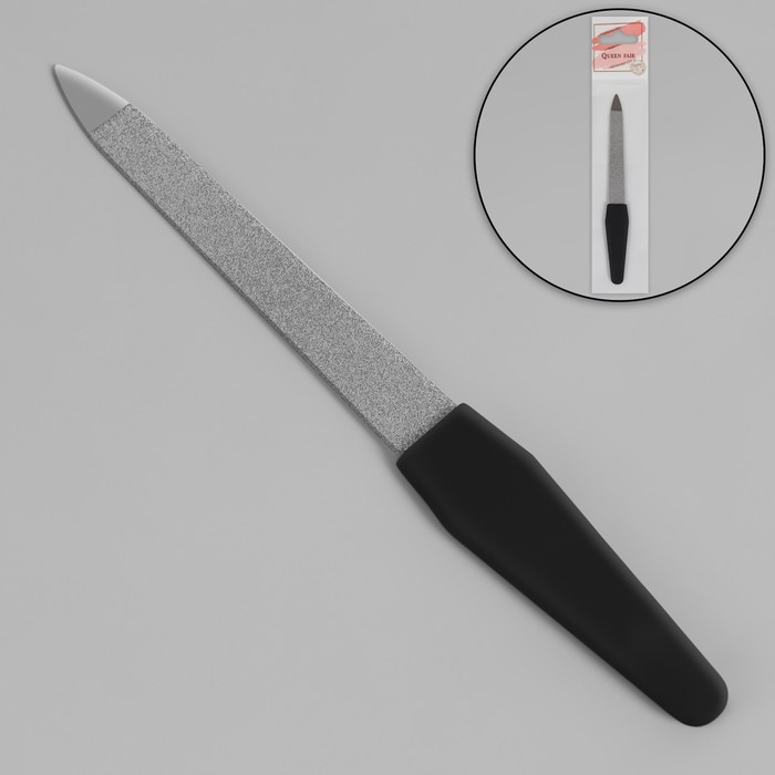 Пилка металлическая для ногтей, прорезиненная ручка, 12 см, цвет серебристый/черный qvs металлическая шлиф пилка для ног