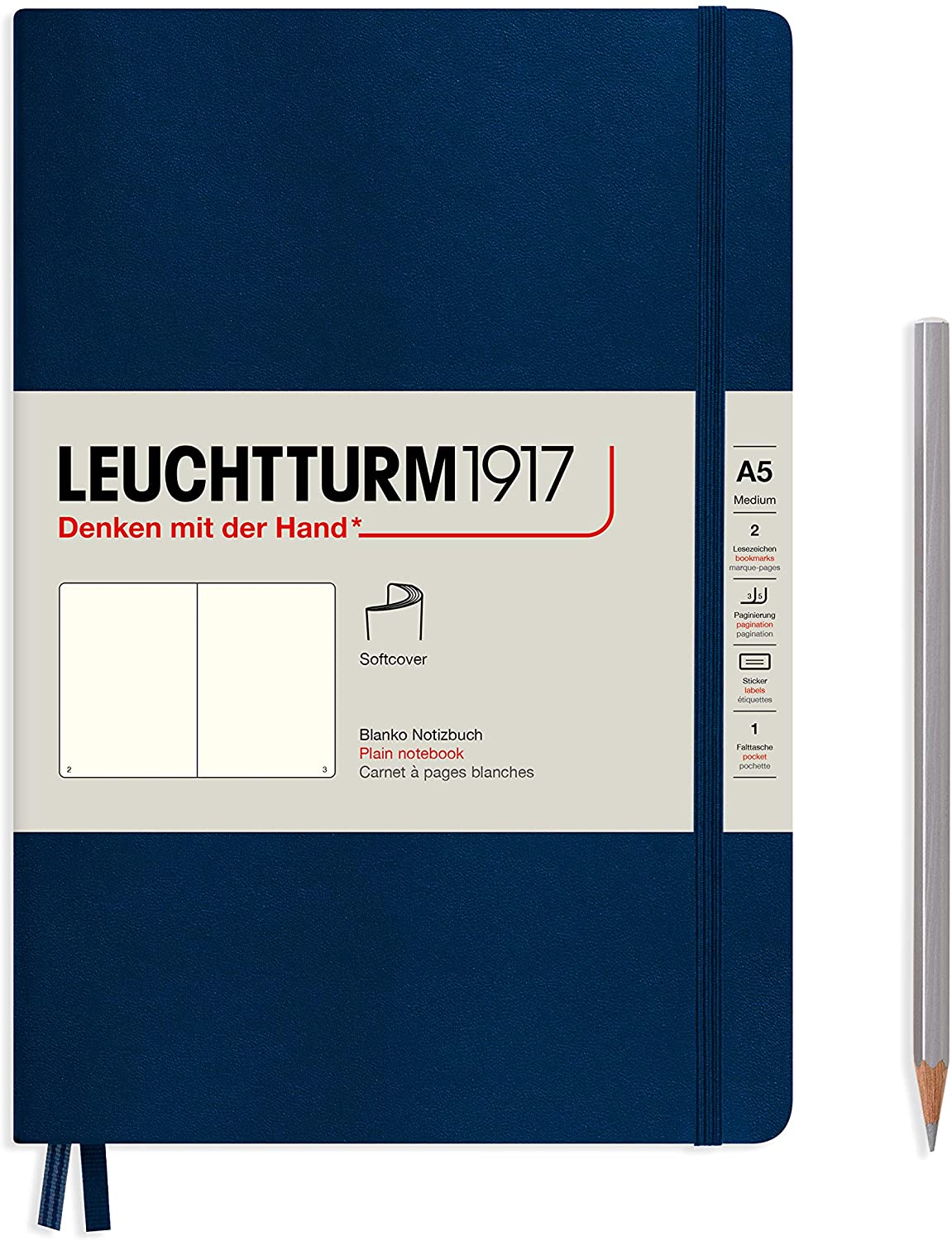 

Блокнот Leuchtturm1917 А5 нелинованный 61 лист темно-синий мягкая обложка, Softcover Medium