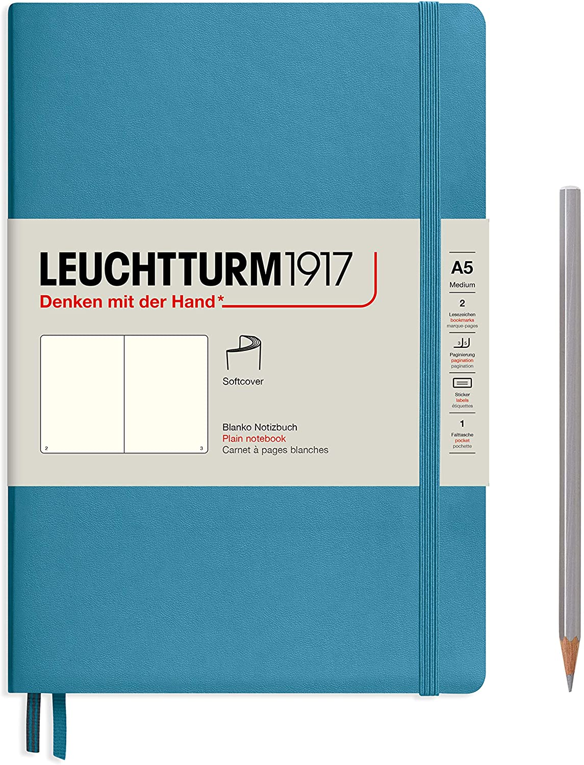 Блокнот Leuchtturm А5 нелинованный 61 лист нордический синий мягкая обложка