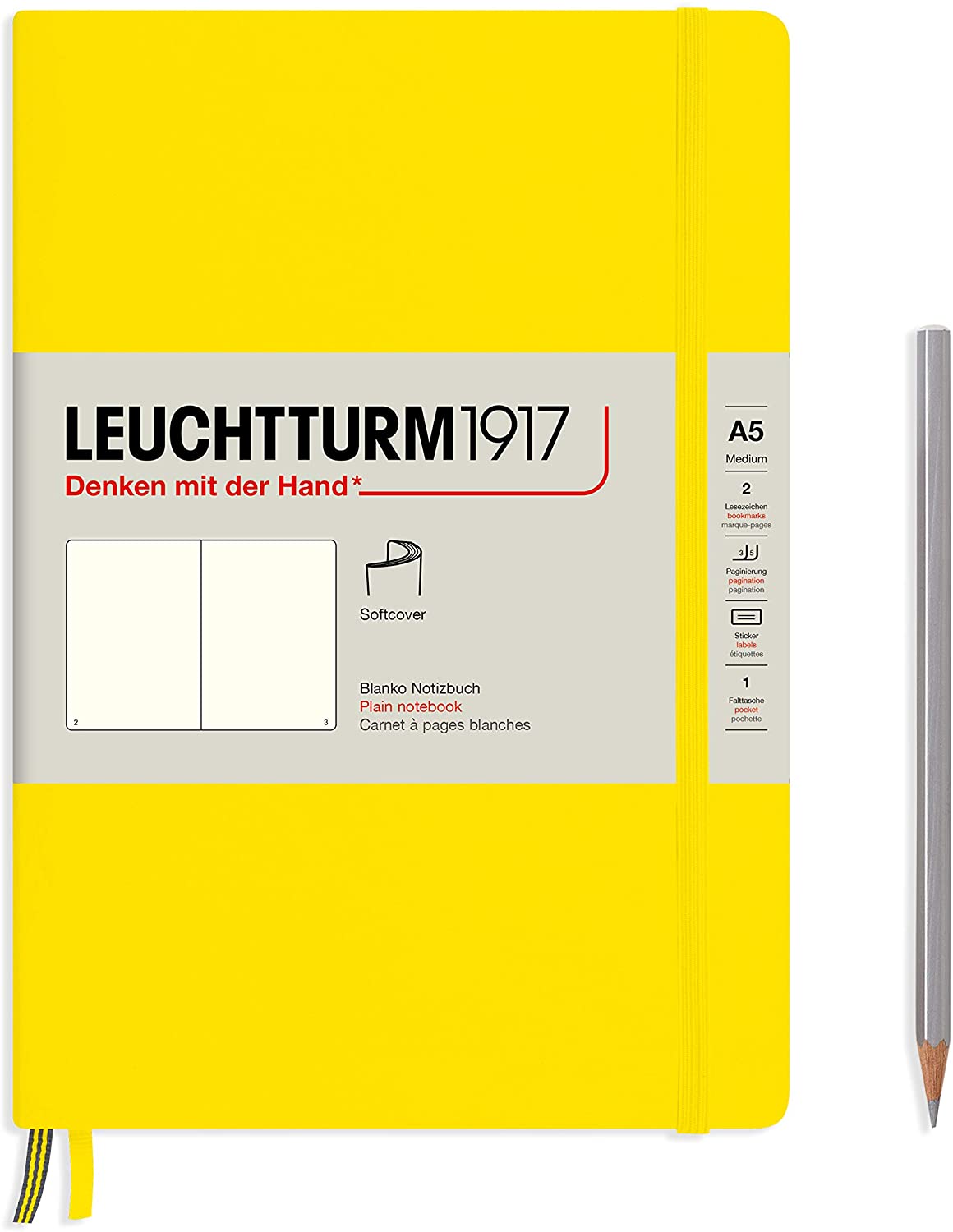 

Блокнот Leuchtturm А5 (нелинованный) 61 лист лимонный мягкая обложка, Softcover Medium