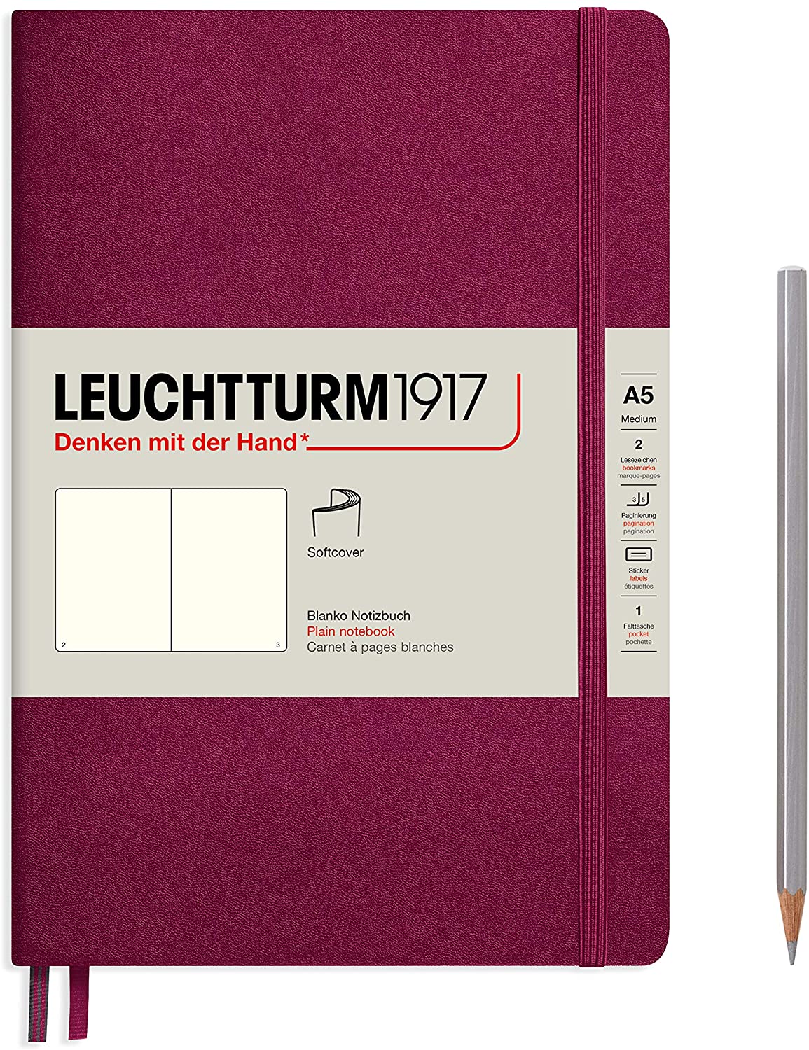 

Блокнот Leuchtturm А5 (нелинованный) 61 лист винный мягкая обложка, Softcover Medium