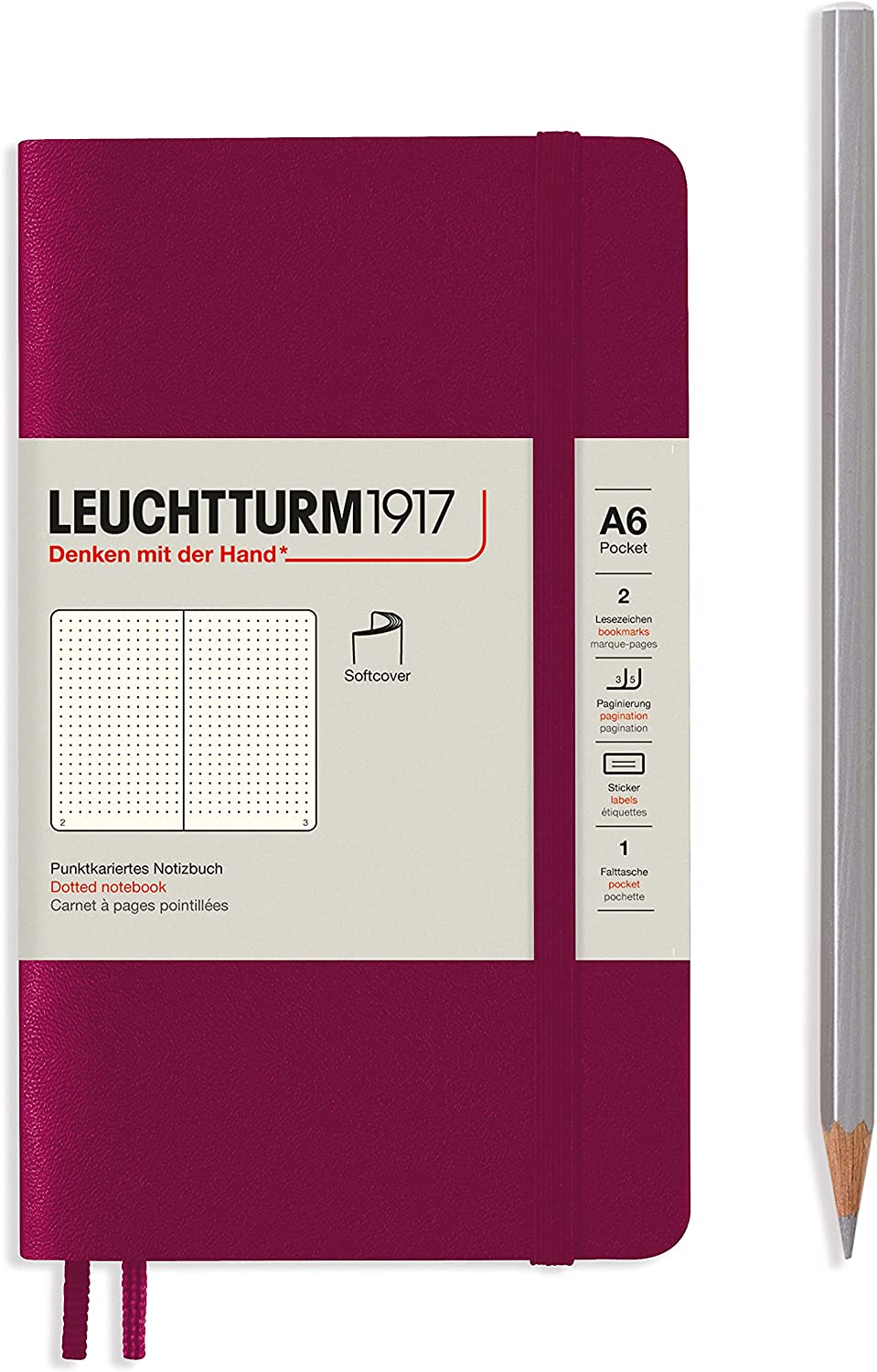 

Блокнот Leuchtturm Pocket A6 (в точку) 61 лист винный мягкая обложка, Softcover Pocket