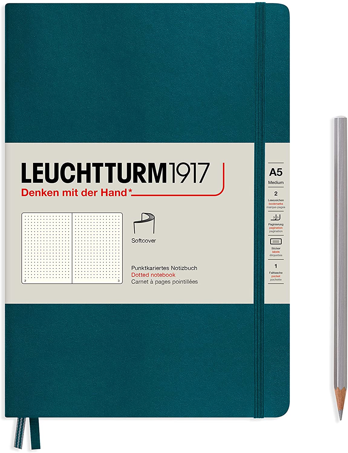 

Блокнот Leuchtturm А5 (в точку) 61 лист тихоокеанский зеленый мягкая обложка, Softcover Medium