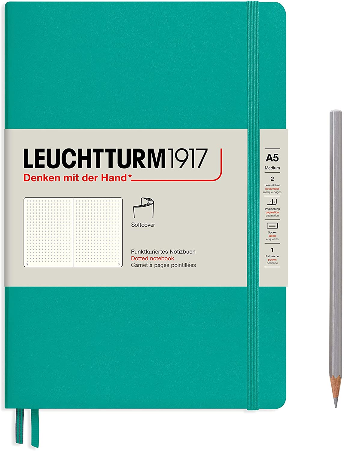 

Блокнот Leuchtturm А5 (в точку) 61 лист изумрудный мягкая обложка, Softcover Medium