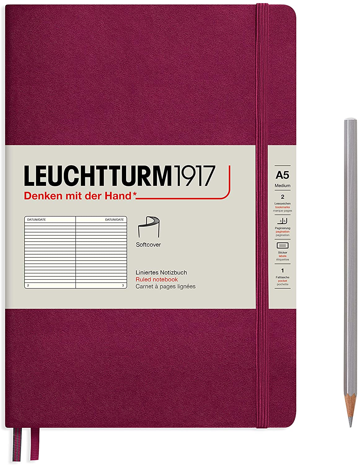 

Блокнот Leuchtturm1917 А5 в линейку 61 лист винный мягкая обложка, Softcover Medium