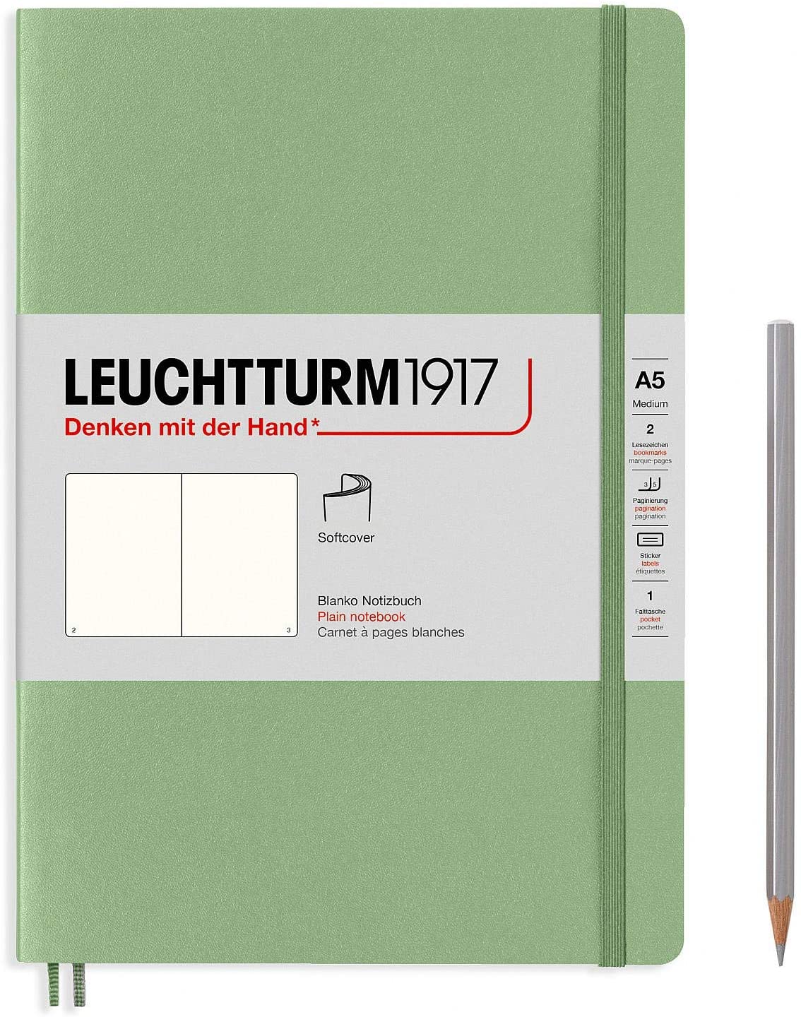 Блокнот Leuchtturm А5 нелинованный 61 лист пастельный зеленый мягкая обложка