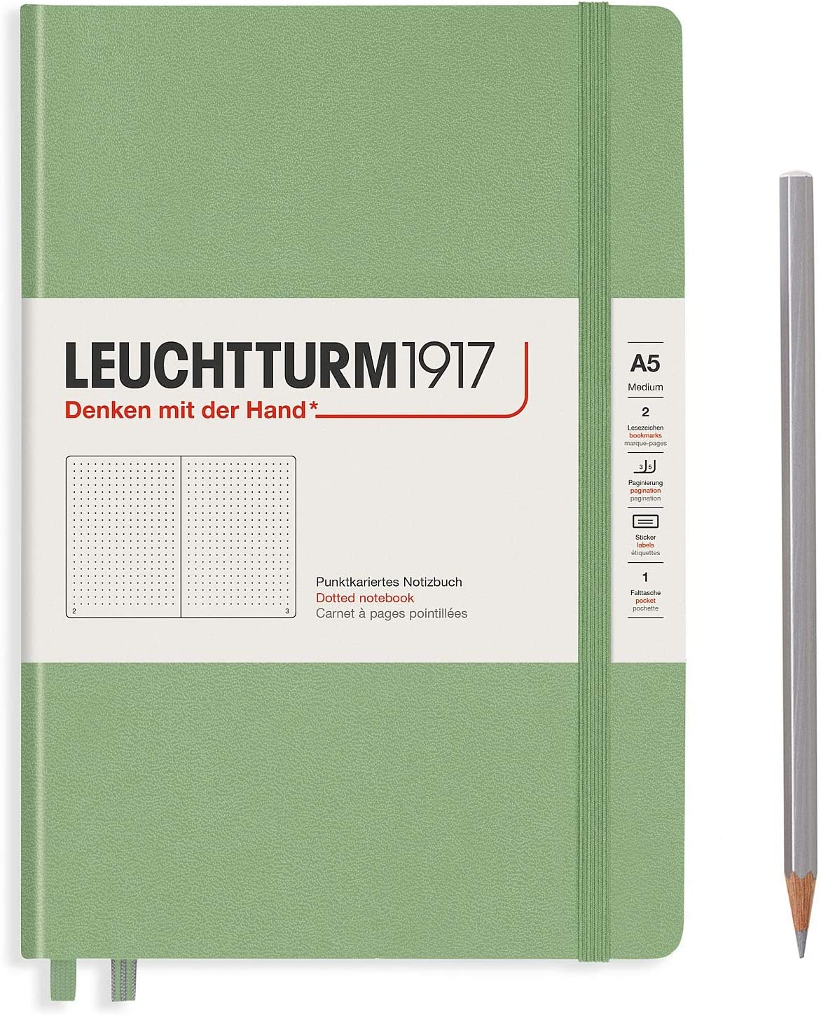 

Блокнот Leuchtturm1917 A5 в точку 125 листов пастельный зеленый твердая обложка, Hardcover Medium