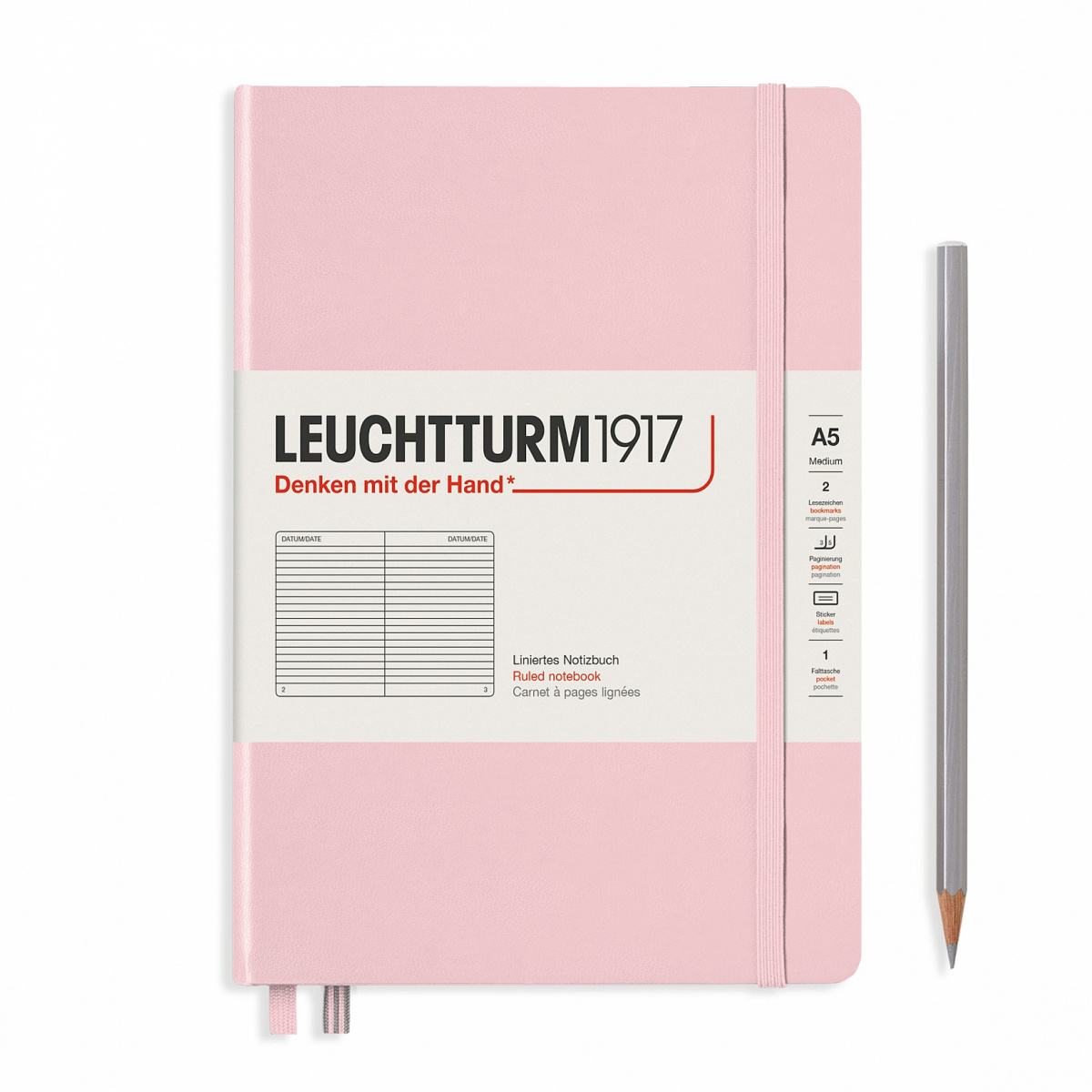 Блокнот Leuchtturm A5 в линейку 125 листов розовый твердая обложка