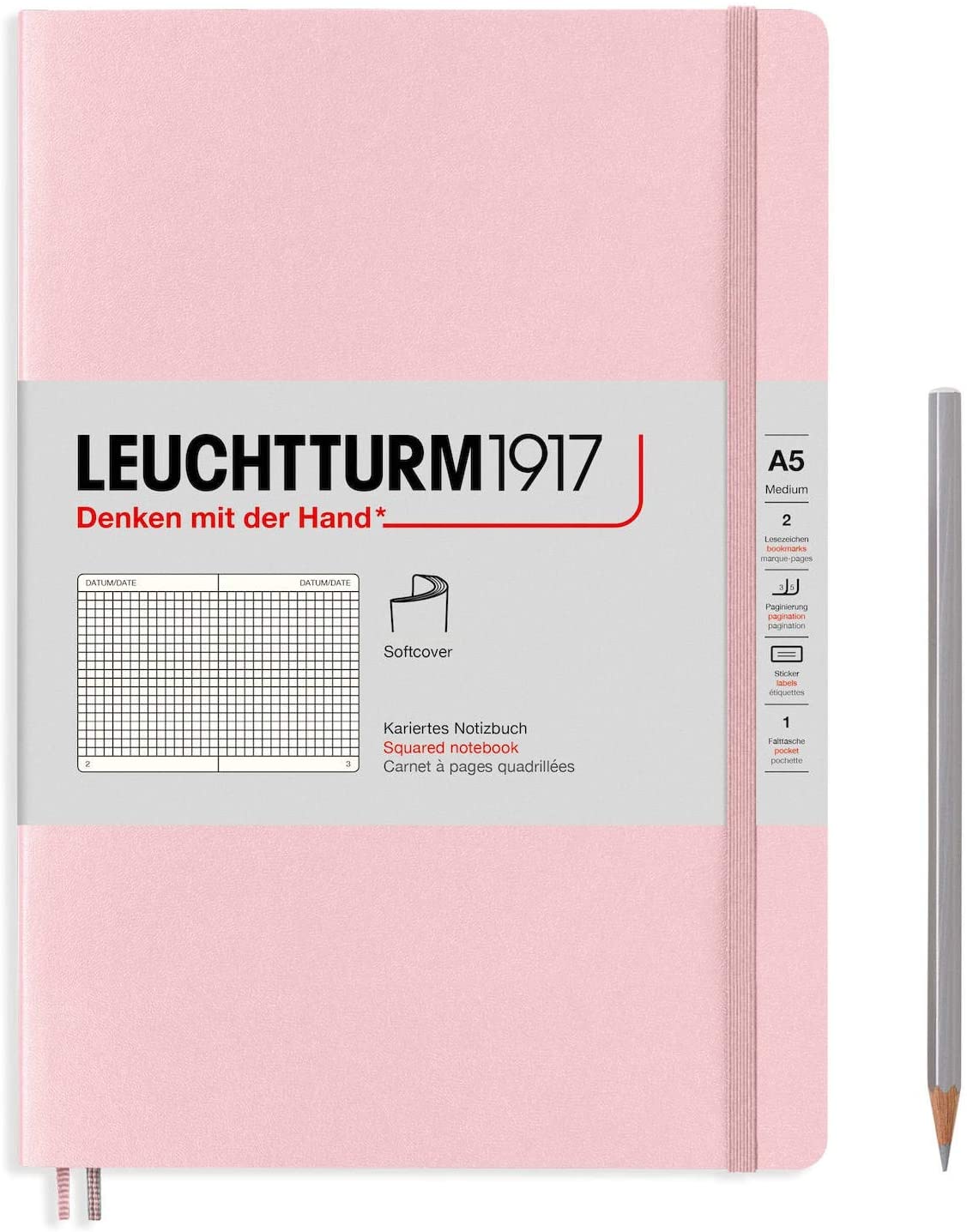 

Блокнот Leuchtturm А5 (в клетку) 61 лист розовый мягкая обложка, Softcover Medium