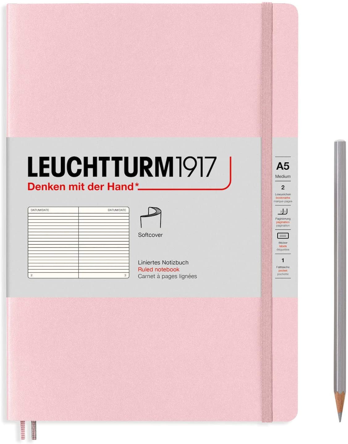 

Блокнот Leuchtturm А5 (в линейку) 61 лист розовый мягкая обложка, Softcover Medium