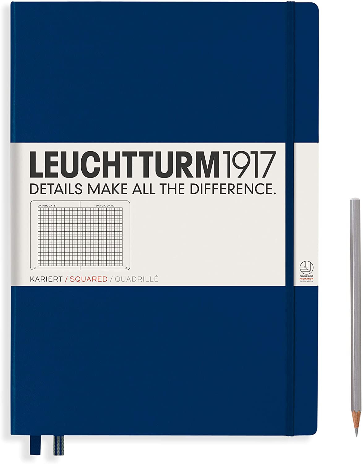 

Блокнот Leuchtturm Master A4+ в клетку 117 листов темно-синий твердая обложка, Hardcover Master