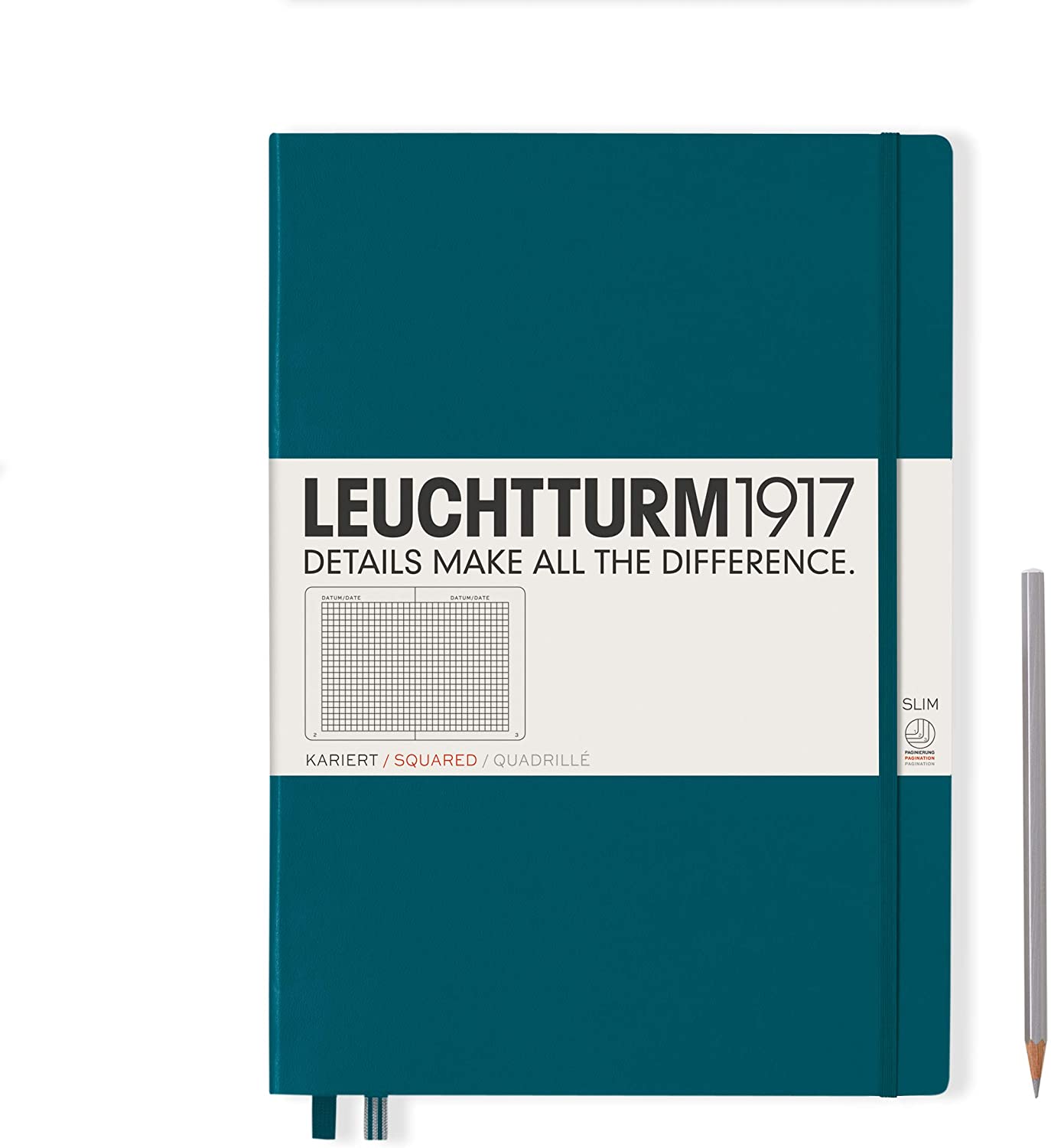 

Блокнот Leuchtturm Master Slim A4+ (в клетку) 61 л тихоокеанский зеленый тв. обложка, Hardcover Master Slim