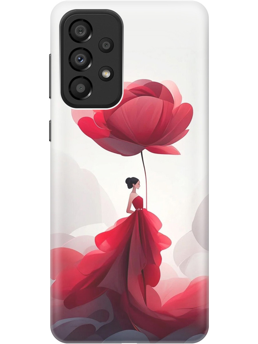 

Силиконовый чехол на Samsung Galaxy A33 5G с рисунком "Цветочная девушка в красном", Белый;красный, 20000681
