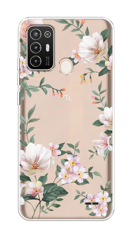 

Чехол на ZTE Blade A52 "Beautiful white flowers", Бежевый;зеленый, 136250-1