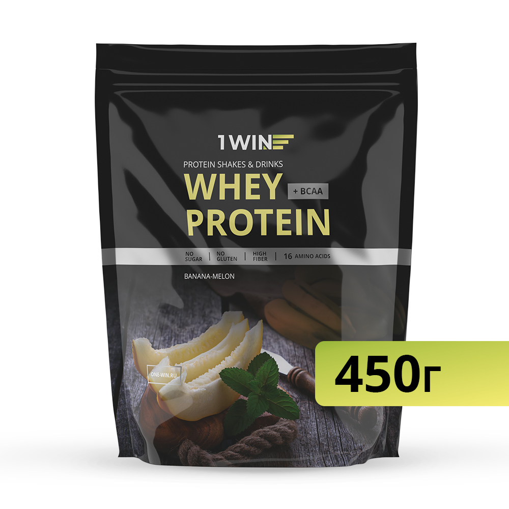 фото 1win протеин whey protein белковый коктейль для похудения, без сахара, банан-дыня 450г