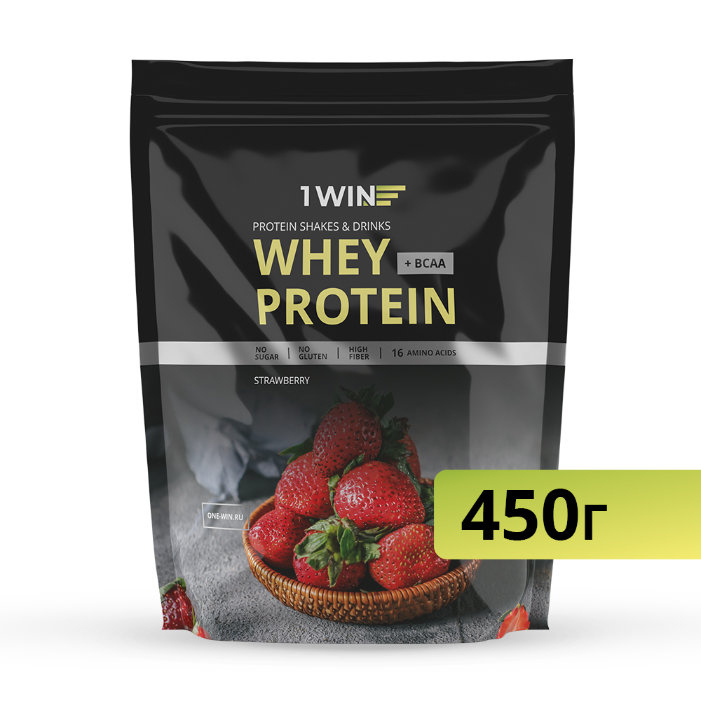 фото 1win / протеин whey protein / белковый коктейль для похудения, без сахара, клубника/ 450г