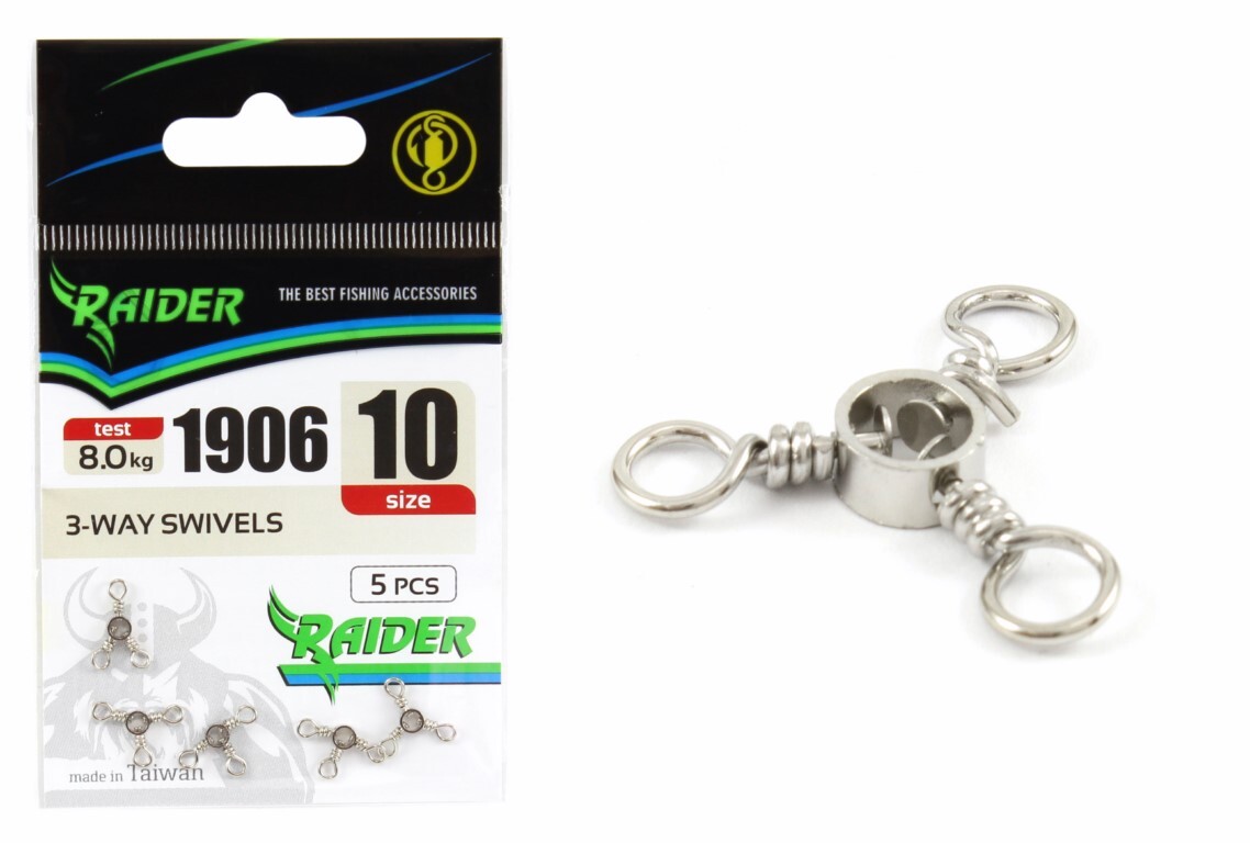 

Вертлюг тройной RAIDER 3-WAY SWIVELS (уп.5шт) №10 (test 8.0кг), для рыбалки, рыболовный