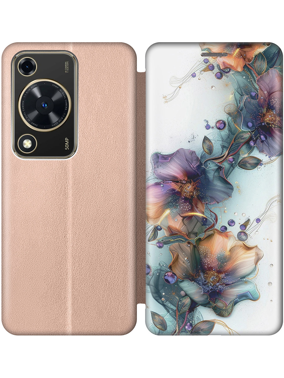 

Чехол-книжка на Huawei nova Y72 с принтом "Мистические цветы" золотой, Золотистый;белый;зеленый, 785977823