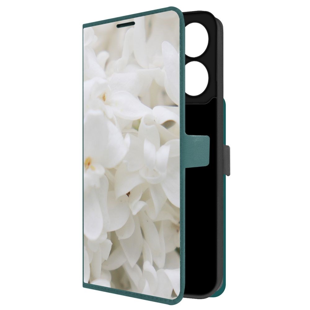 

Чехол-книжка Krutoff Eco Book для Xiaomi Poco C65 Белые лилии (зелёный опал), Зеленый