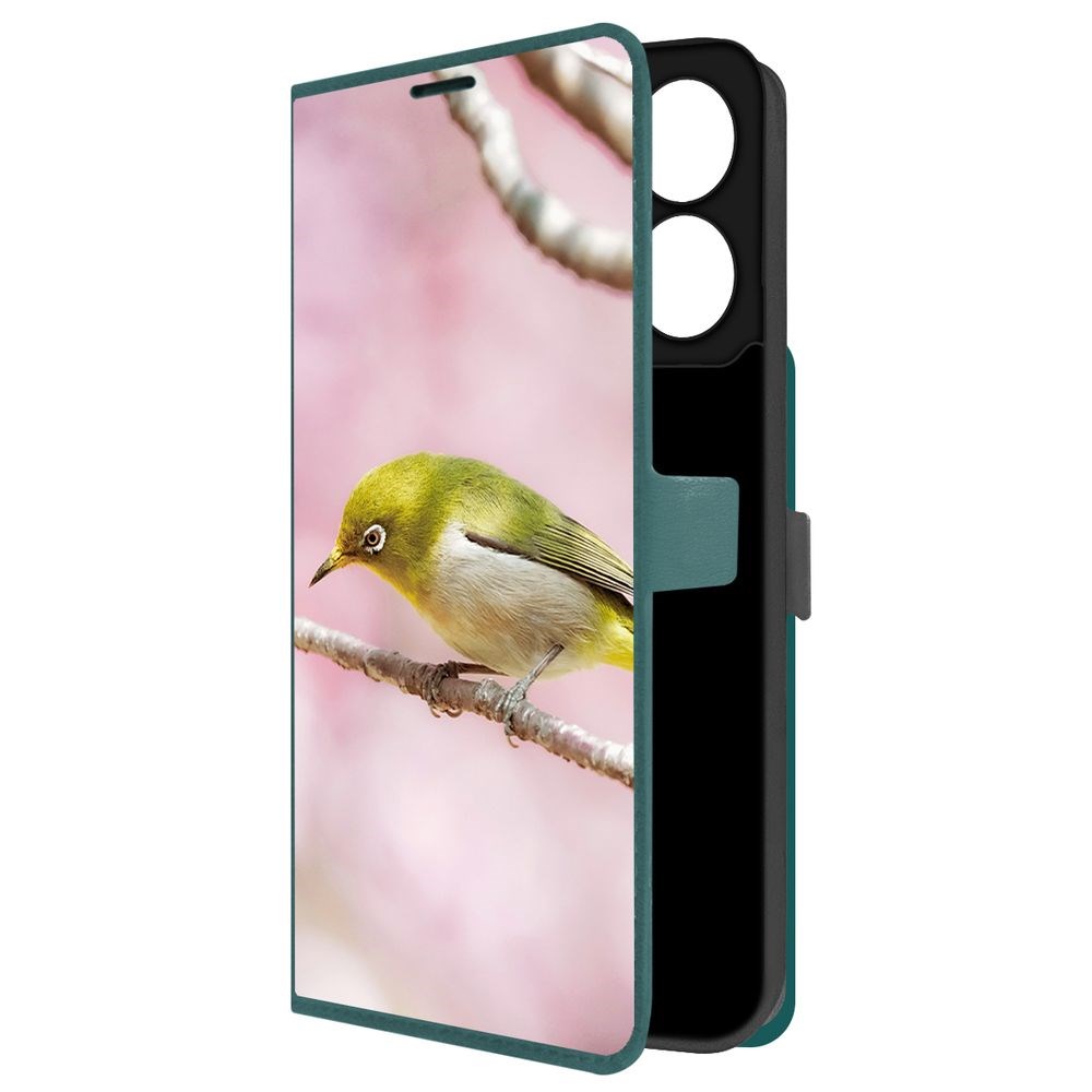 

Чехол-книжка Krutoff Eco Book для Xiaomi Poco C65 Японская белоглазка (зелёный опал), Зеленый