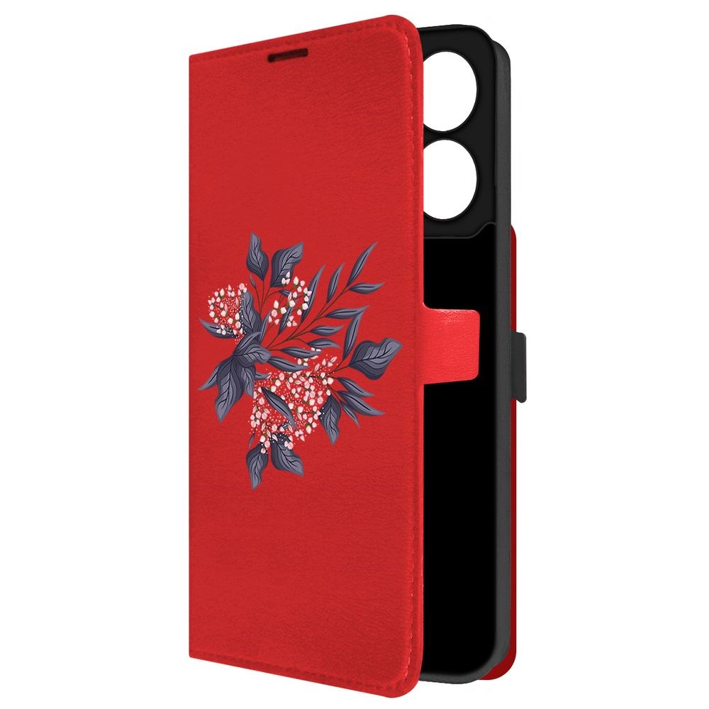 

Чехол-книжка Krutoff Eco Book для Xiaomi Poco C65 Розовые бутоны (красный)