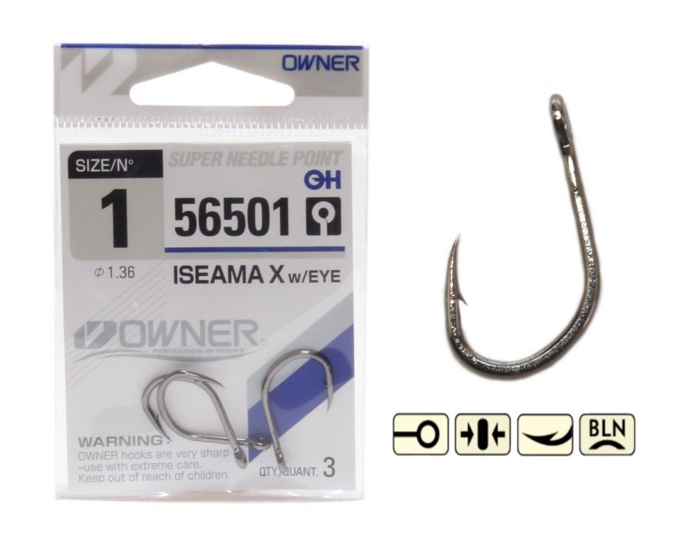 

Одинарные крючки Owner Chod Hook №3 BС, с колечком, загнутое острие, с бородкой, Черный