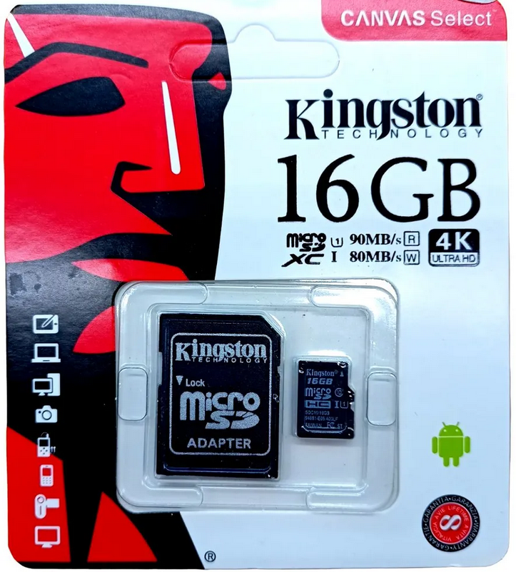 

Карта памяти MicroSD 16 Гб с адаптером, черный, MicroSD16Gb