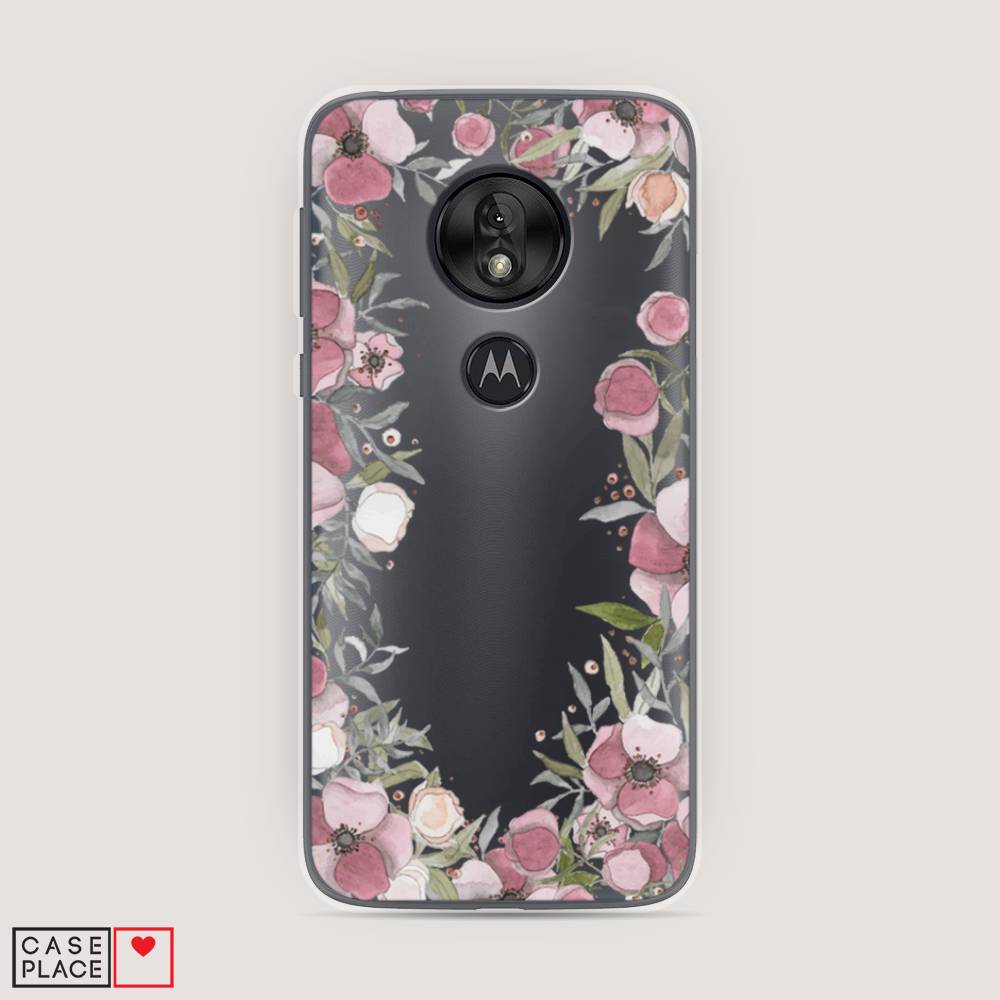 фото Силиконовый чехол "розовая цветочная рамка" на motorola moto g7 play awog