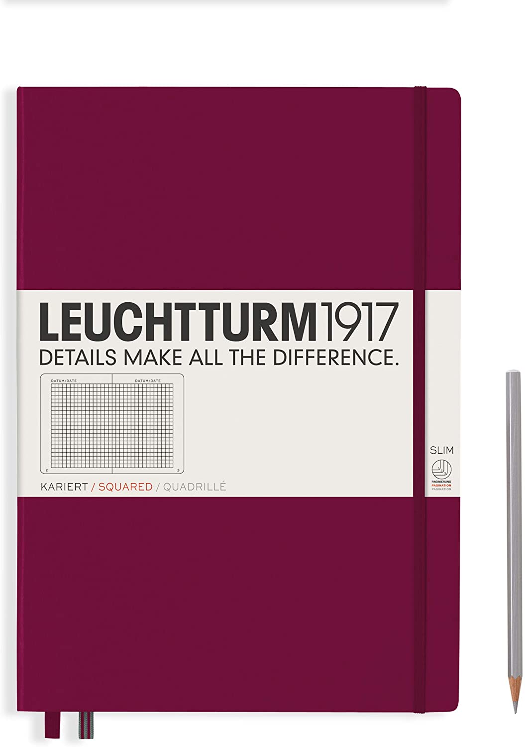 

Блокнот Leuchtturm Master Slim A4+ (в клетку) 61 лист винный твердая обложка, Hardcover Master Slim