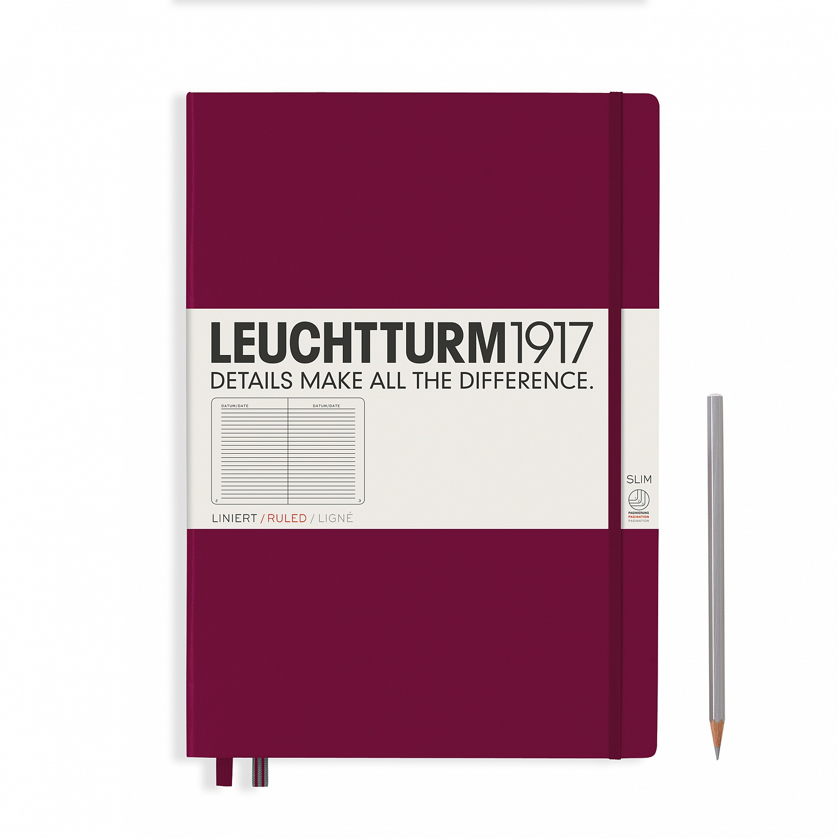 

Блокнот Leuchtturm Master Slim A4+ (в линейку) 61 лист винный твердая обложка, Hardcover Master Slim