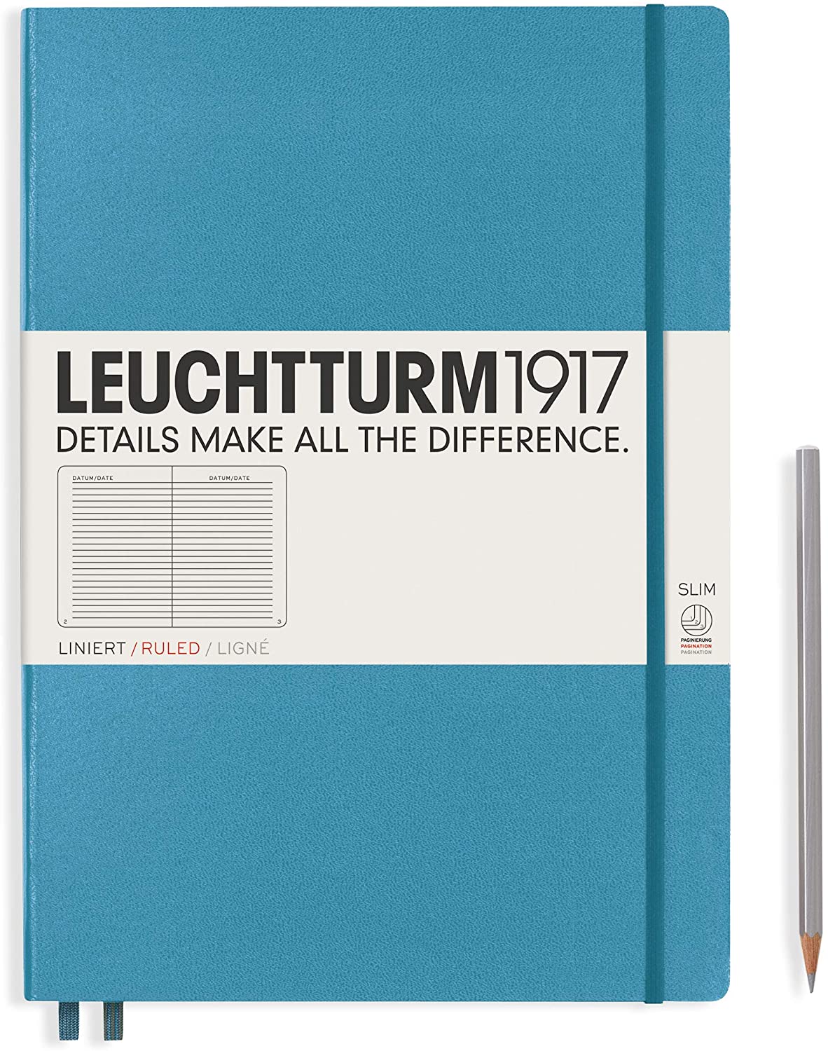 

Блокнот Leuchtturm Master Slim A4+ (в линейку) 61 лист нордический синий твердая обложка, Hardcover Master Slim