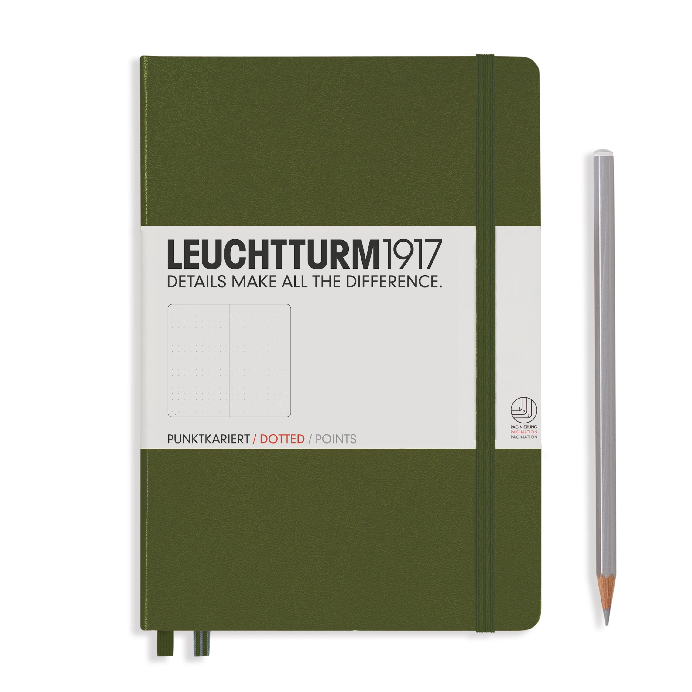 

Блокнот Leuchtturm A5 (в точку) 125 листов хаки твердая обложка, Hardcover Medium