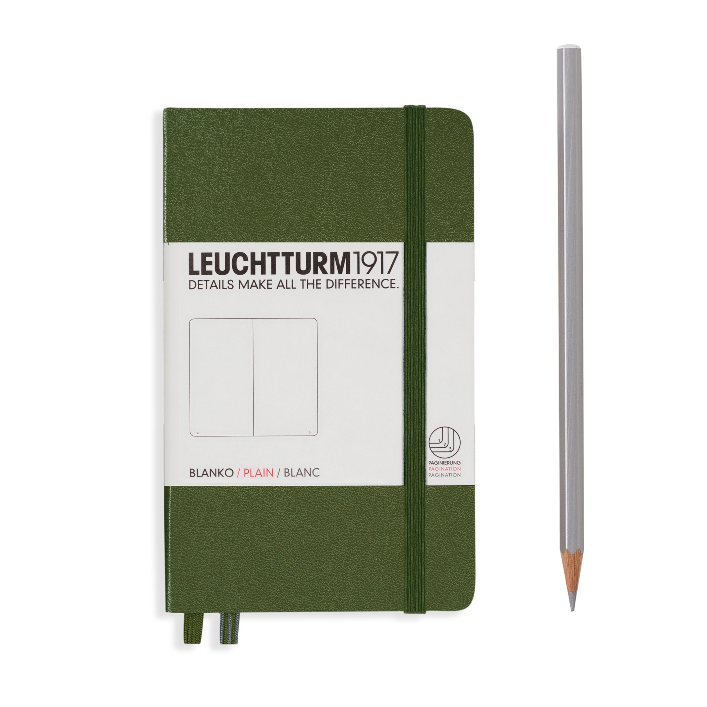 

Блокнот Leuchtturm A6 (нелинованный) 93 листа хаки твердая обложка, Hardcover Pocket