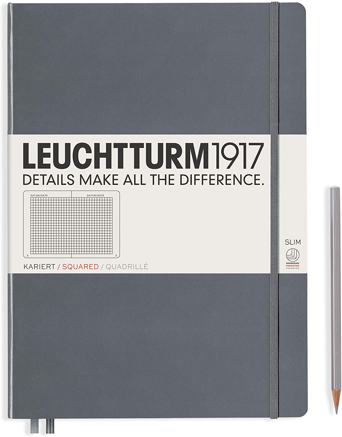 

Блокнот Leuchtturm Master Slim A4+ (в клетку) 61 лист антрацитовый твердая обложка, Hardcover Master Slim