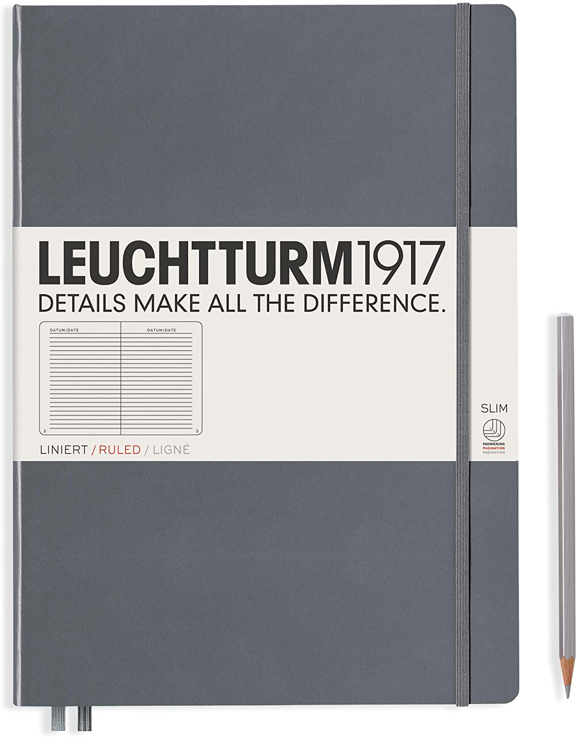 

Блокнот Leuchtturm Master Slim A4+ (в линейку) 61 лист антрацитовый твердая обложка, Hardcover Master Slim