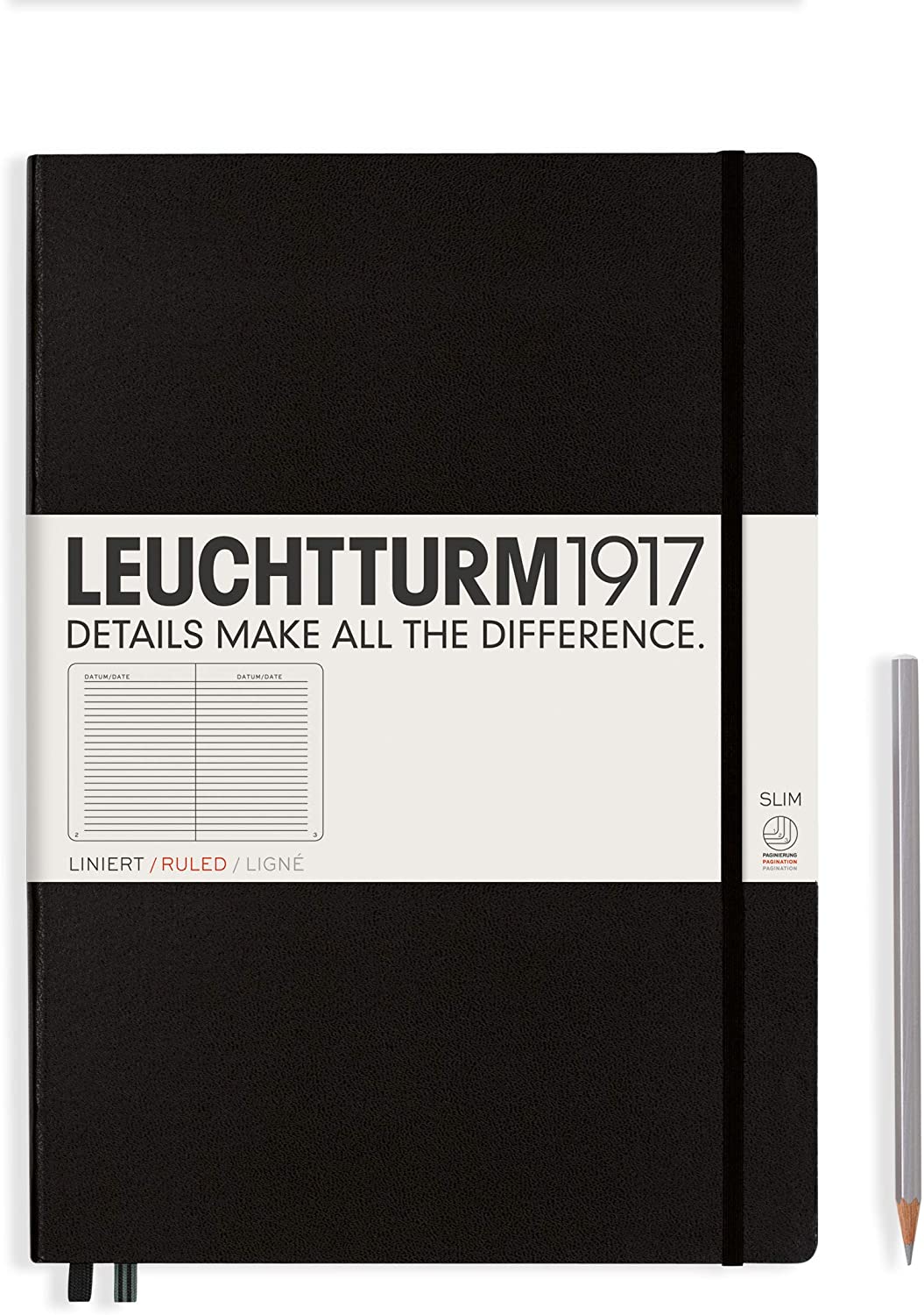 

Блокнот Leuchtturm1917 Master Slim A4+ в линейку 61 лист черный твердая обложка, Hardcover Master Slim