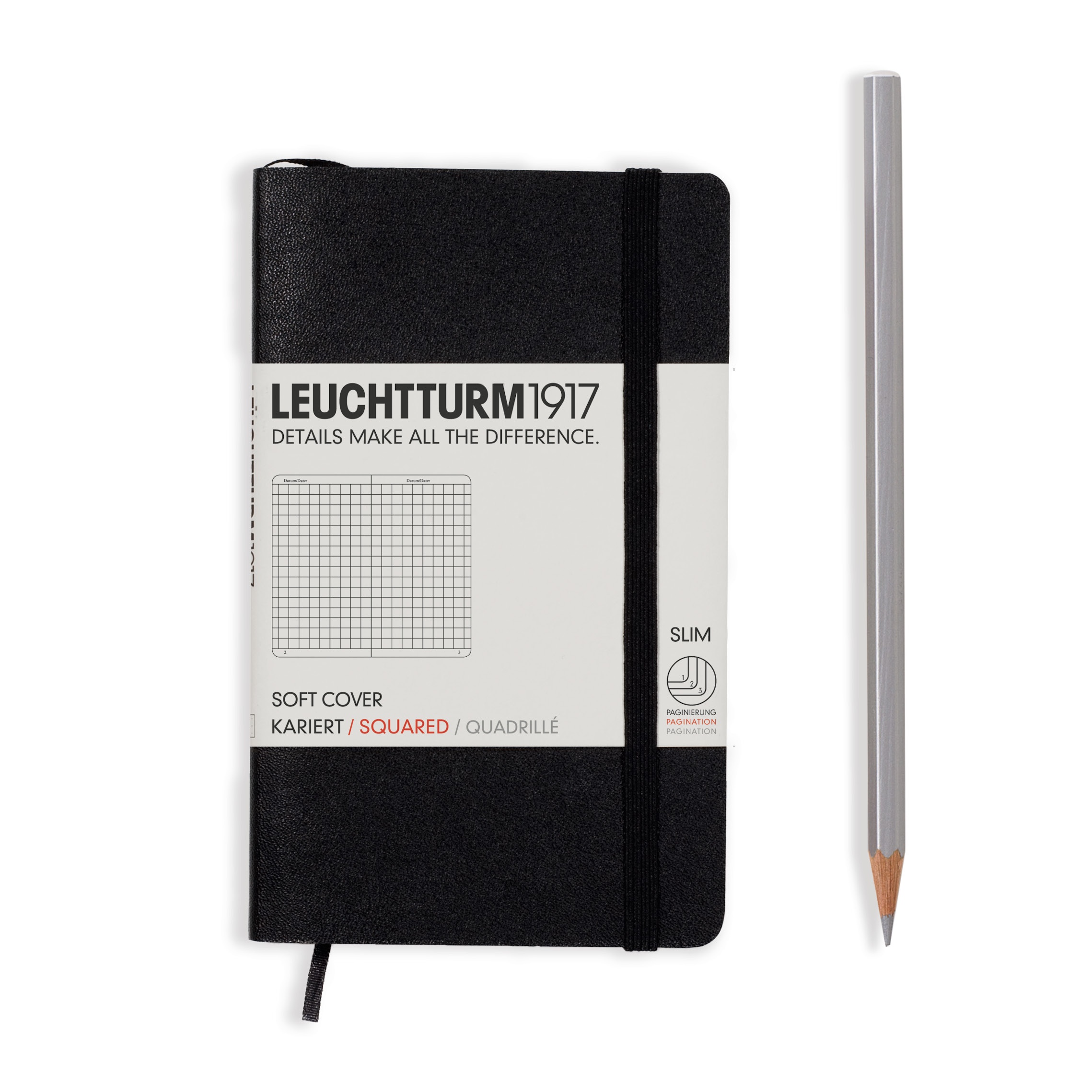 Блокнот Leuchtturm Pocket A6 в клетку 61 лист черный мягкая обложка