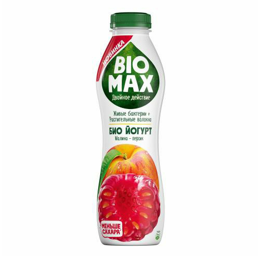 фото Питьевой йогурт bio max малина-персик 1,5% 690 г biomax