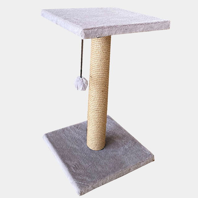 Когтеточка - столбик для кошек Homestuff, с лежанкой, серый, джут, 30х30х52 см