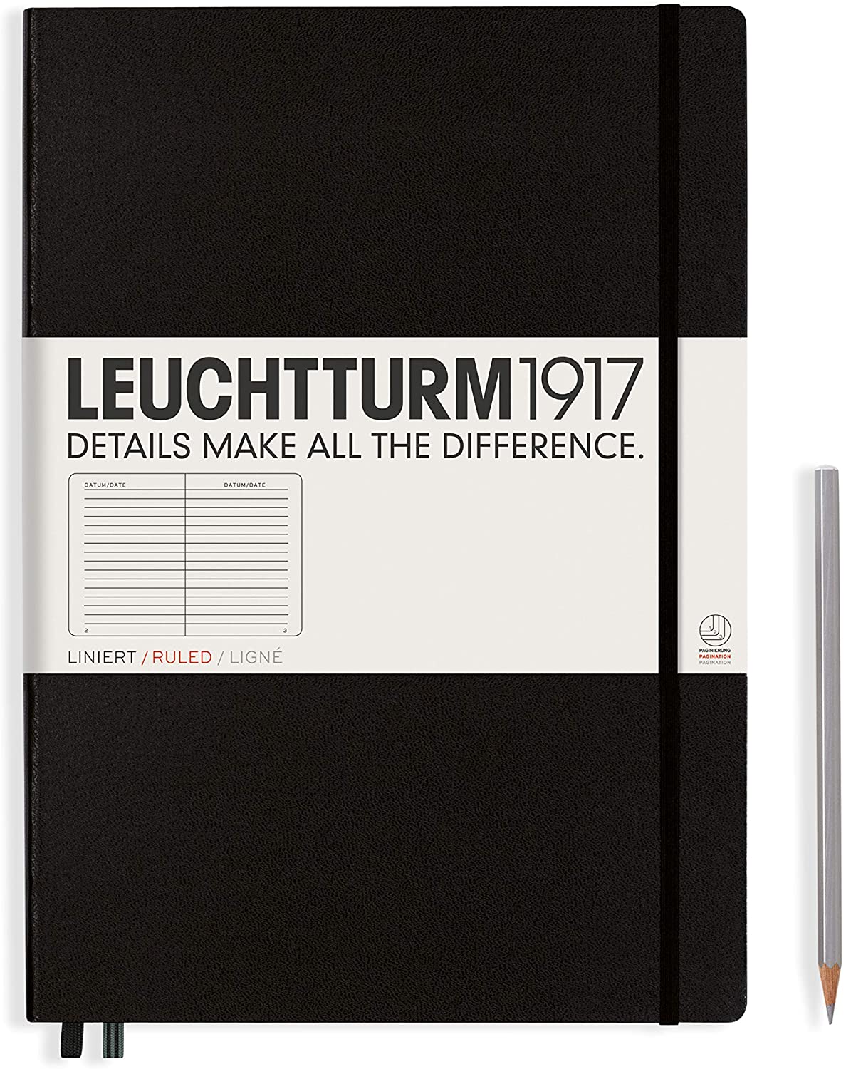 

Блокнот Leuchtturm Master A4+ в линейку 117 листов черный твердая обложка, Hardcover Master