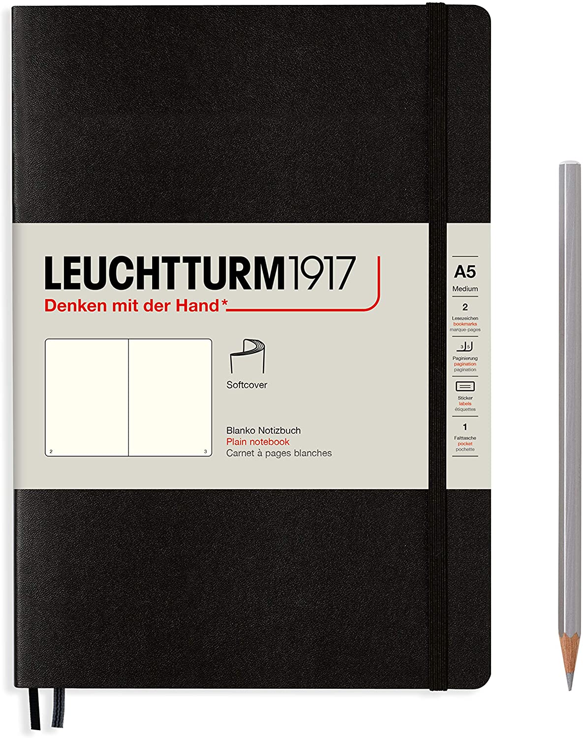 

Блокнот Leuchtturm1917 А5 нелинованный 61 лист черный мягкая обложка, Softcover Medium