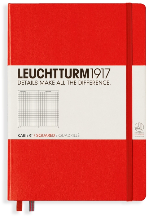 

Блокнот Leuchtturm А5 (в клетку) 125 листов красный твердая обложка, Hardcover Medium