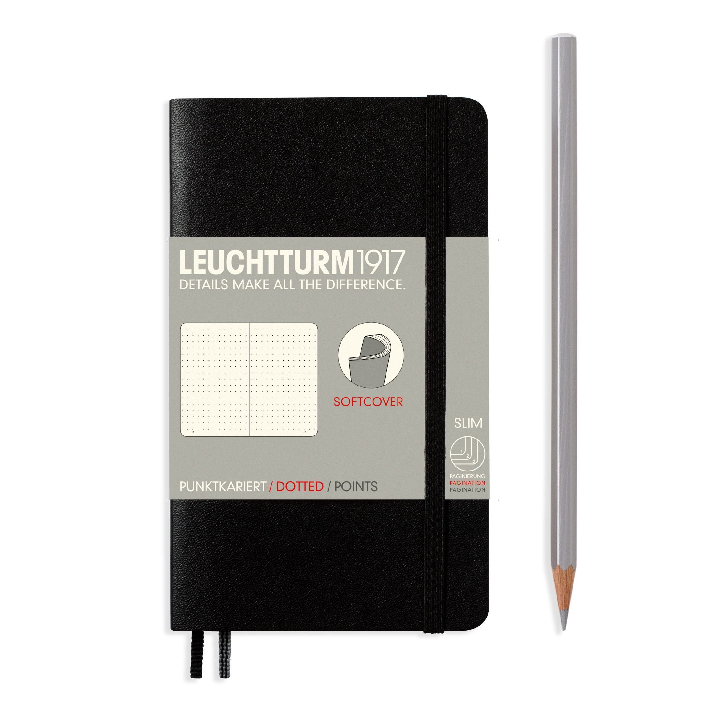 Блокнот Leuchtturm1917 Pocket A6 в точку 61 лист черный мягкая обложка