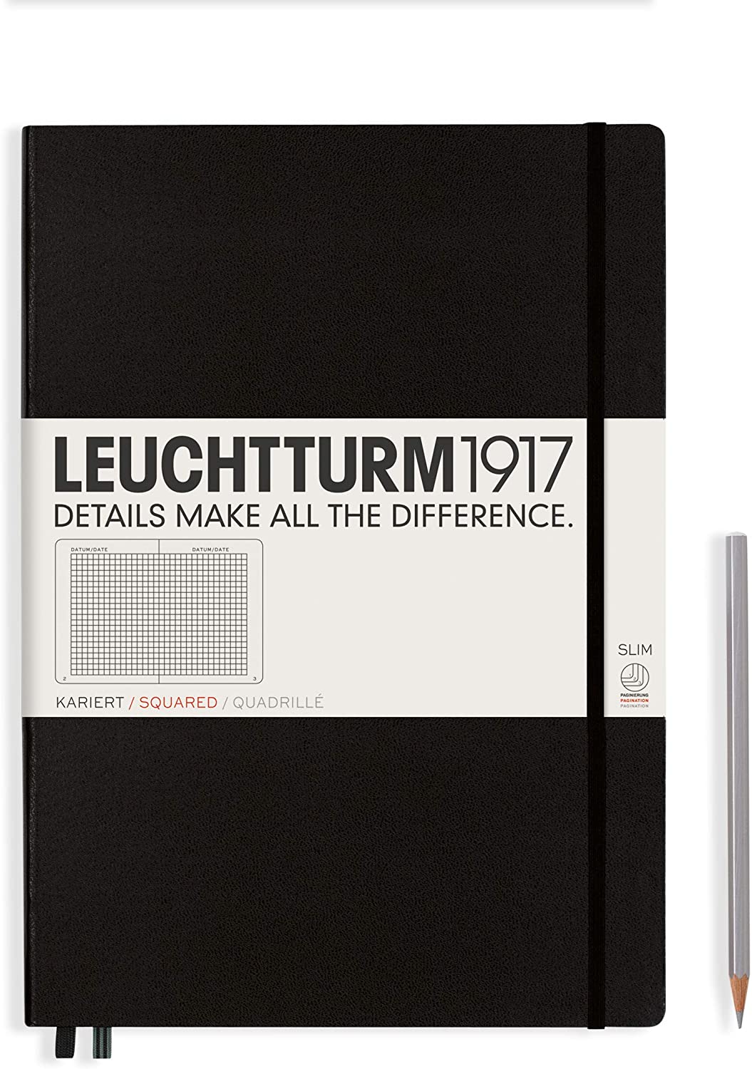 

Блокнот Leuchtturm1917 Master Slim A4+ в клетку 61 лист черный твердая обложка, Hardcover Master Slim