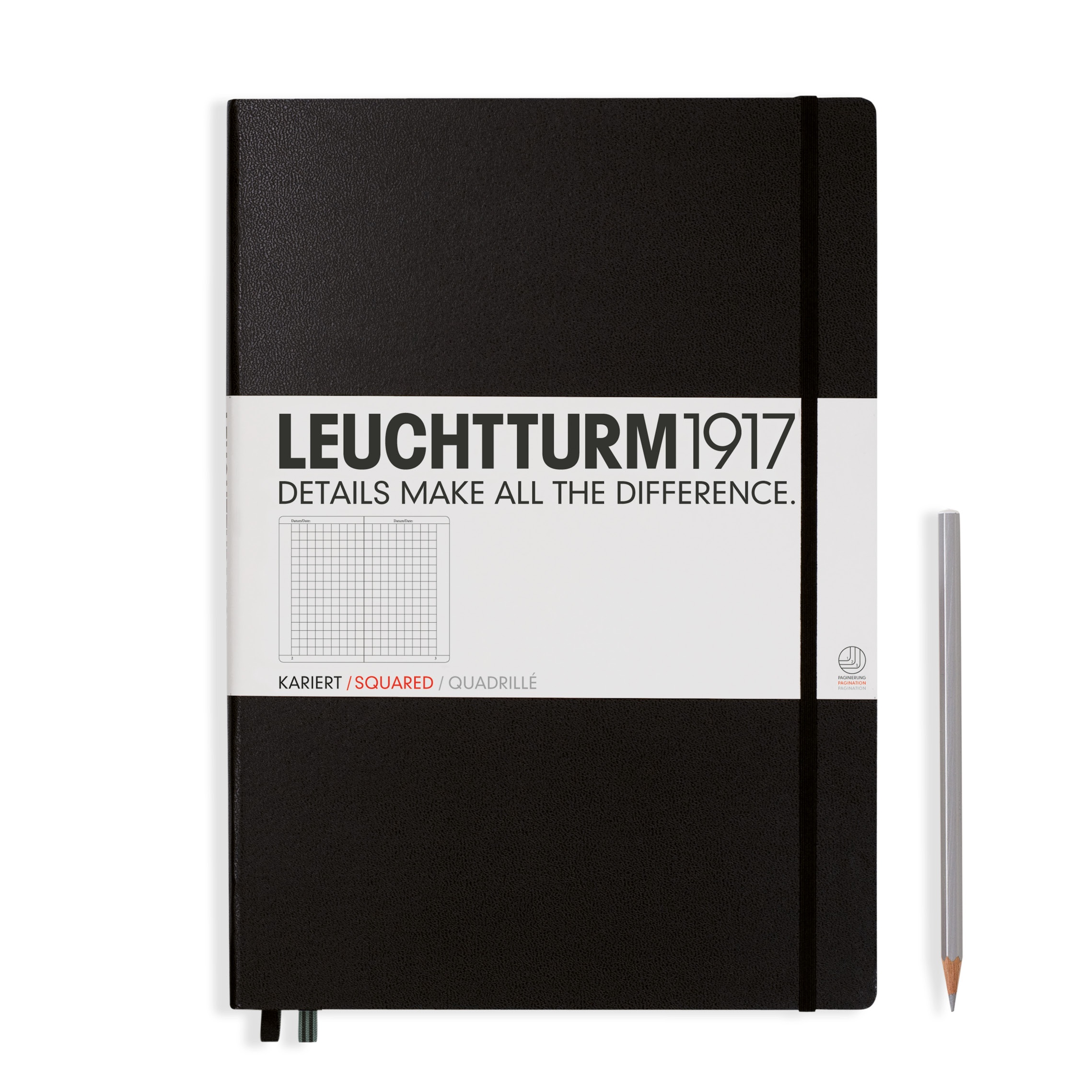 Блокнот Leuchtturm Master A4+ в клетку 117 листов черный твердая обложка