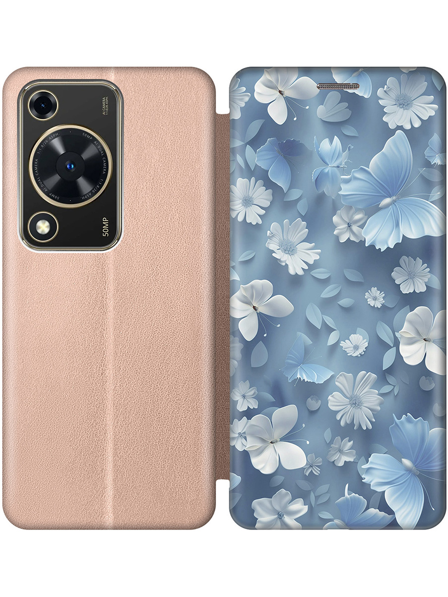 

Чехол-книжка на Huawei nova Y72 с принтом "Голубые бабочки" золотой, Золотистый;белый;голубой, 785977823