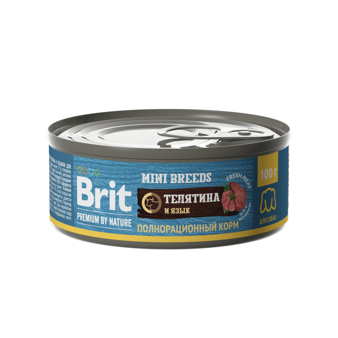 

Консервы для собак Brit Premium by Nature, для мелких пород с телятиной и языком, 100г
